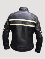 mens real leather black motorbike jacket with yellow striped