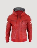 mens red bomber hooded jacket