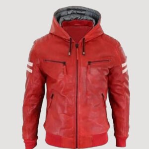 mens red bomber hooded jacket