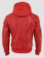 mens red hooded bomber leather jacket