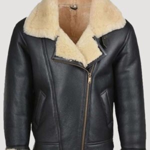 mens shearling black leather b3 jacket