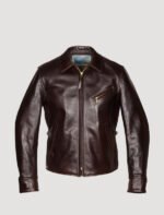 mens shirt collar dark brown leather jacket