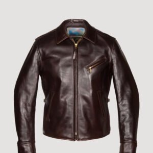 mens shirt collar dark brown leather jacket