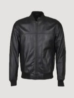 mens slim fit leather bomber black jacket