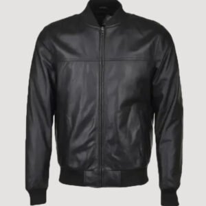 mens slim fit leather bomber black jacket