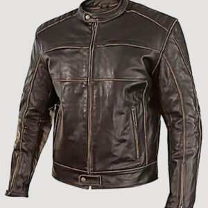 mens vintage style cowhide leather biker jacket