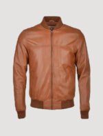 mens waxed bomber brown leather jacket