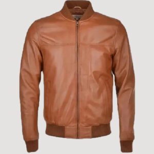 mens waxed bomber brown leather jacket