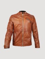 modern look tan leather jacket