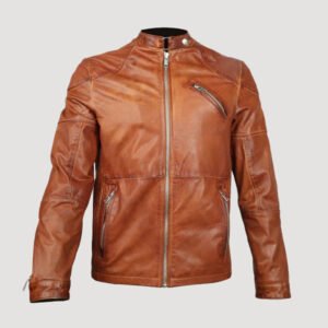 modern look tan leather jacket