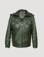 multi pockets green leather jacket