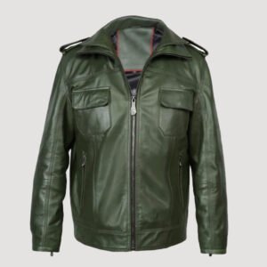 multi pockets green leather jacket