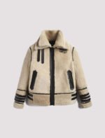 off white shearling leather jacket with strips