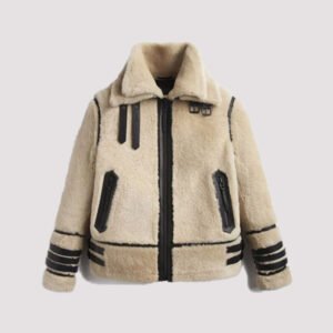 off white shearling leather jacket with strips