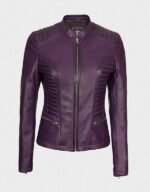 rachel womens slim fit purple moto leather jacket