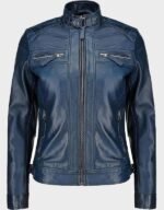 real lambskin womens blue leather jacket