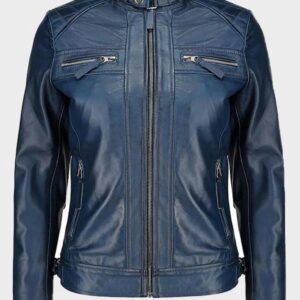 real lambskin womens blue leather jacket