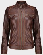 real lambskin womens brown leather jacket