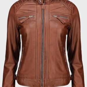 real lambskin womens cognac leather jacket