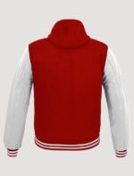 red varsity jacket for mans with leather sleeves