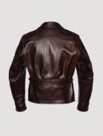 shirt collar dark brown leather jacket for- mens