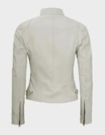 women dodge off white cafe racer leather jacket