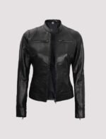 womens black leather biker jacket