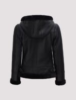 womens black leather hooded jacket