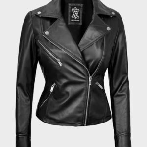 womens black moto leather jacket