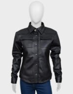 womens black shirt style leather jacket