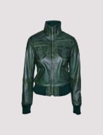 womens green bomber leather jacket