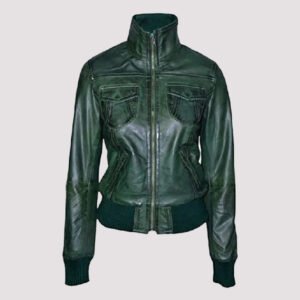 womens green bomber leather jacket