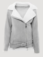 womens grey suede shearling jacket