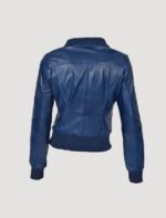 womens slim fit blue bomber leather jacket