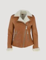 womens tan brown shearling leather jacket