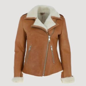 womens tan brown shearling leather jacket